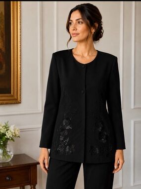 Maxie Klein Black Beaded Evening Blazer Jacket NWT